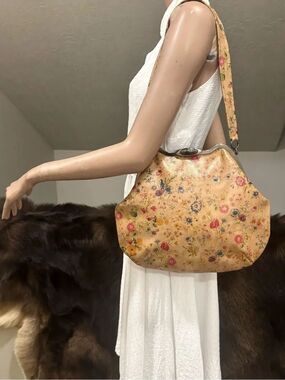 Original Design! Floral Print Italian Leather Handmade Custom Frame Slouchy Bag